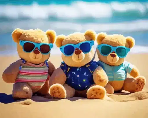 teddy bears in beach paint by numbers