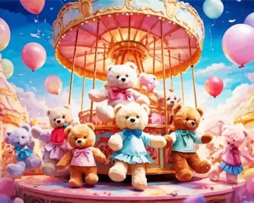 teddy bears in carousel paint by numbers