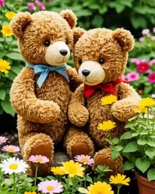 teddy bears in garden paint by number