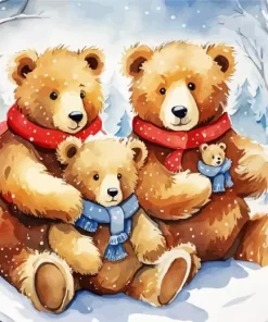 teddy bears in snow paint by numbers