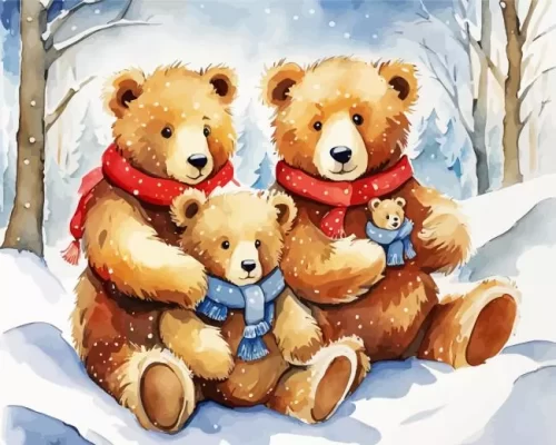 teddy bears in snow paint by numbers