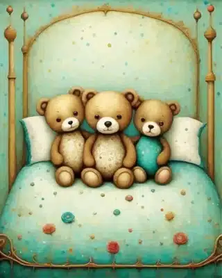 teddy bears on bed paint by number