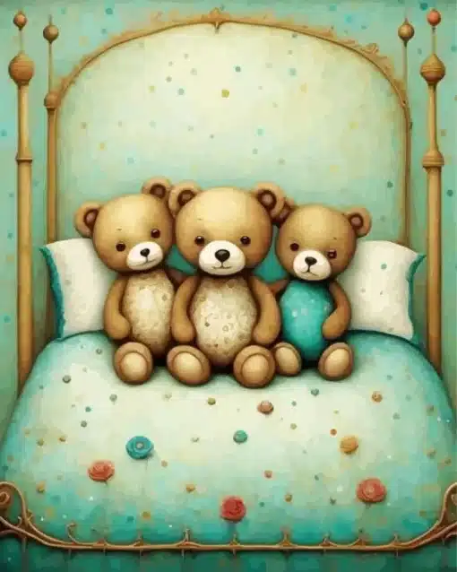 teddy bears on bed paint by number