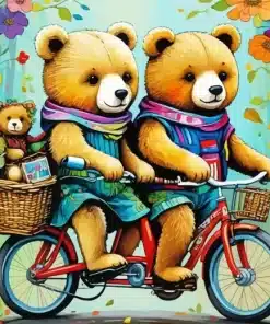 teddy bears on bicycle paint by numbers