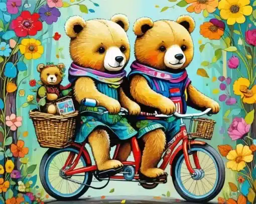 teddy bears on bicycle paint by numbers