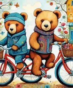 teddy bears on bicycles paint by number