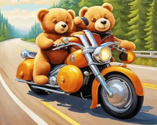 teddy bears on motorcycle paint by numbers