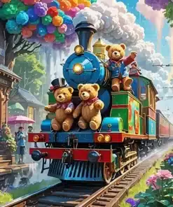 teddy bears on train paint by numbers