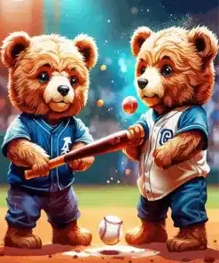 teddy bears playing baseball paint by number