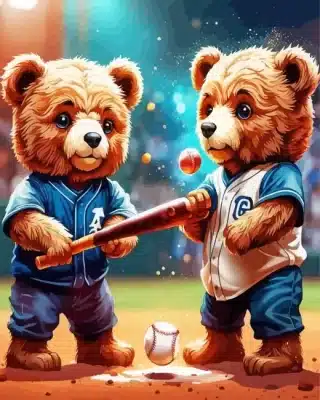 teddy bears playing baseball paint by number