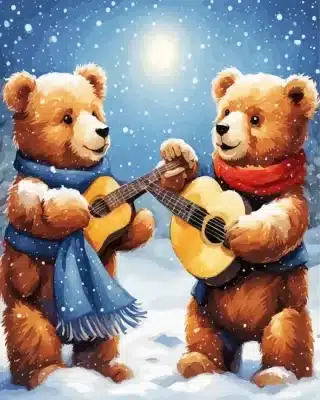 teddy bears playing guitar paint by numbers