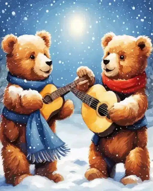 teddy bears playing guitar paint by numbers