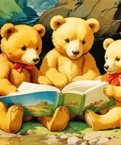 teddy bears reading book paint by number