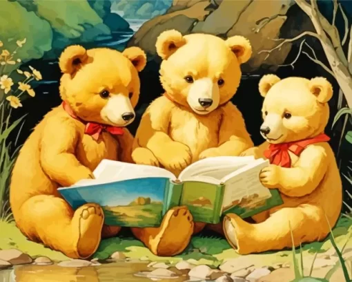 teddy bears reading book paint by number