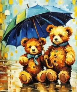 teddy bears under umbrella paint by numbers