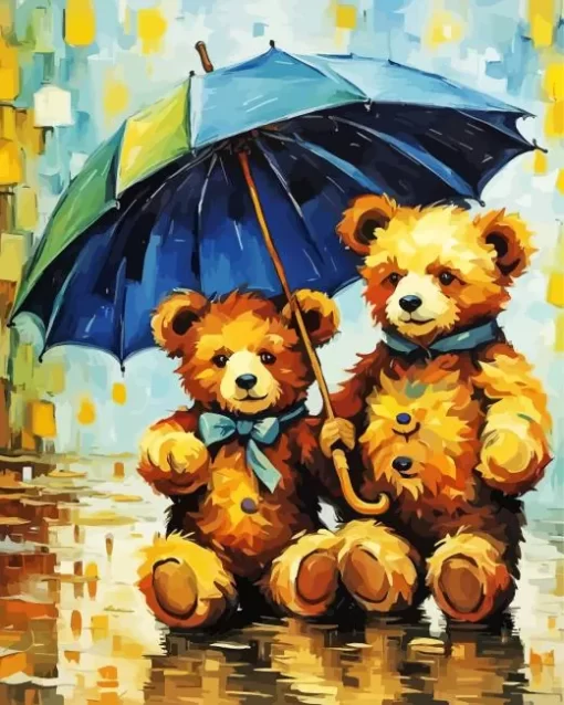 teddy bears under umbrella paint by numbers