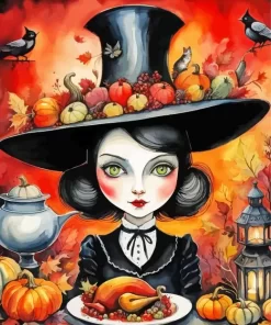 Thanksgiving Witch Paint by Number