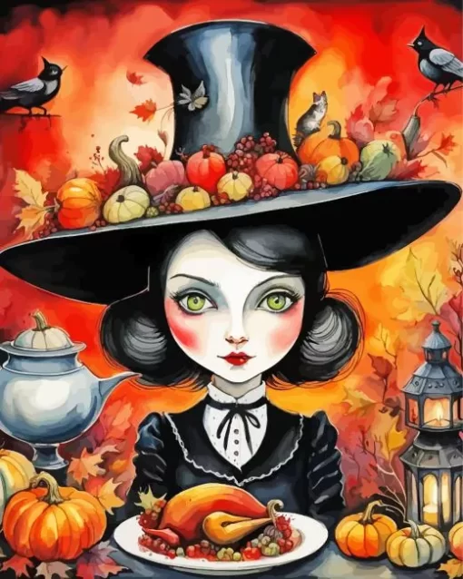 Thanksgiving Witch Paint by Number