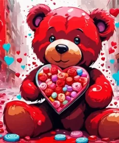 valentines day red teddy bear paint by numbers