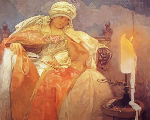 Woman With Burning Candle Paint by Number