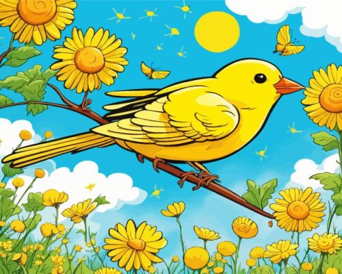 Yellow Bird And Flowers Paint by Number