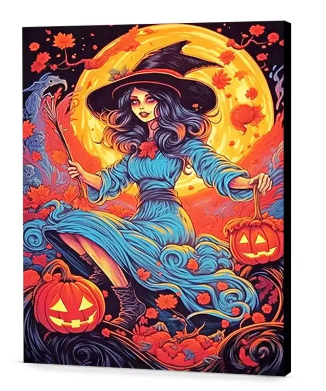 Diabolical Witch halloween paint by numbers