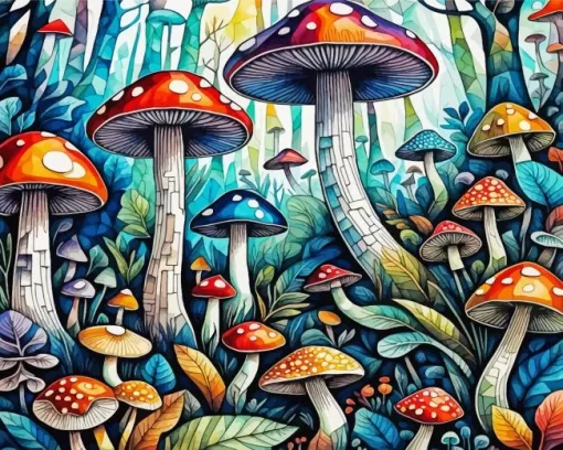 Aesthetic Mushroom Forest Art Paint by Number