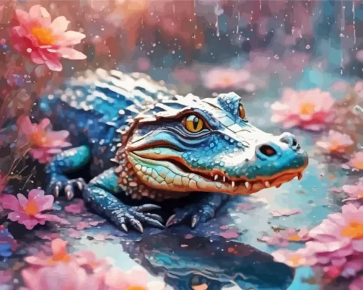 Alligator And Flowers Paint by Number