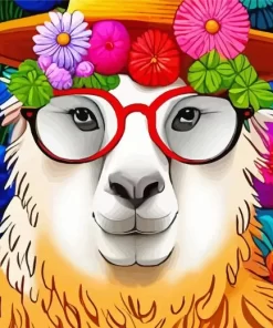 Alpaca With Flowers And Glasses Paint by Number