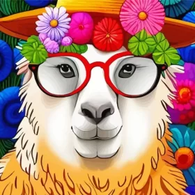 Alpaca With Flowers And Glasses Paint by Number