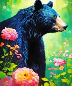 American Black Bear With Flowers Paint by Number