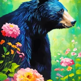 American Black Bear With Flowers Paint by Number