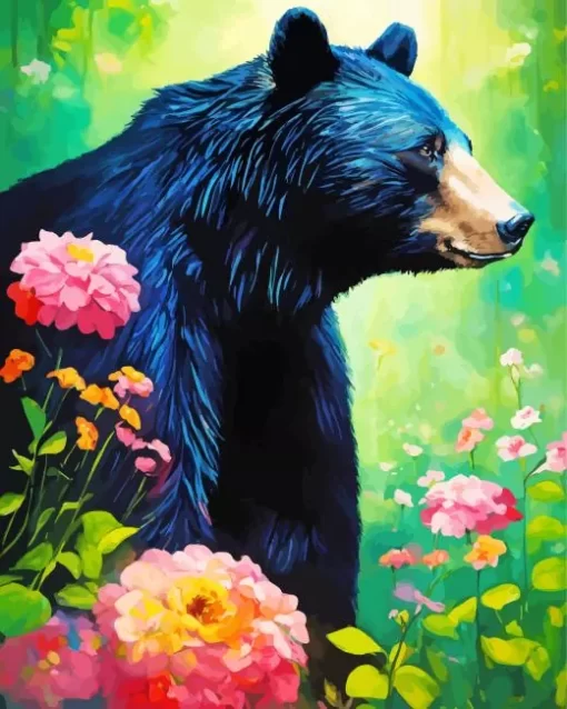 American Black Bear With Flowers Paint by Number