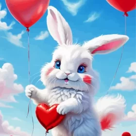 Angora Rabbit And Hearts Paint by Number