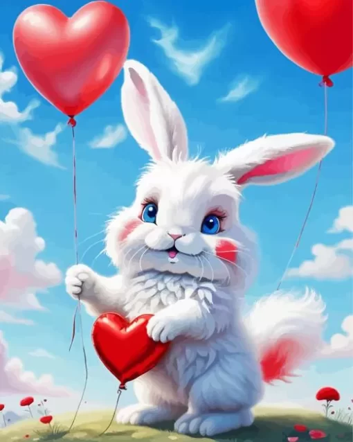 Angora Rabbit And Hearts Paint by Number