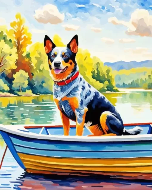 Australian Cattle Dog In Boat Paint by Number