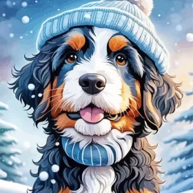 Bernedoodle In Snow Paint by Number