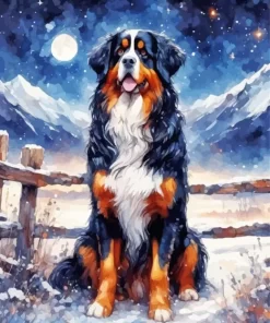 Bernese Mountain Dog In Snow Paint by Number