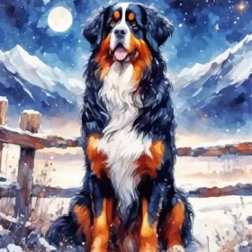 Bernese Mountain Dog In Snow Paint by Number