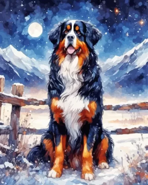 Bernese Mountain Dog In Snow Paint by Number