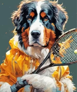 Bernese Mountain Playing Tennis Paint by Number