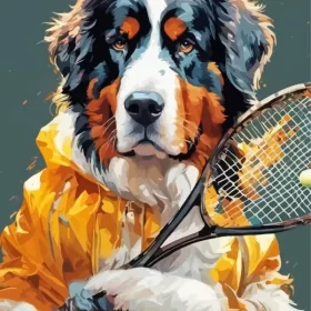 Bernese Mountain Playing Tennis Paint by Number