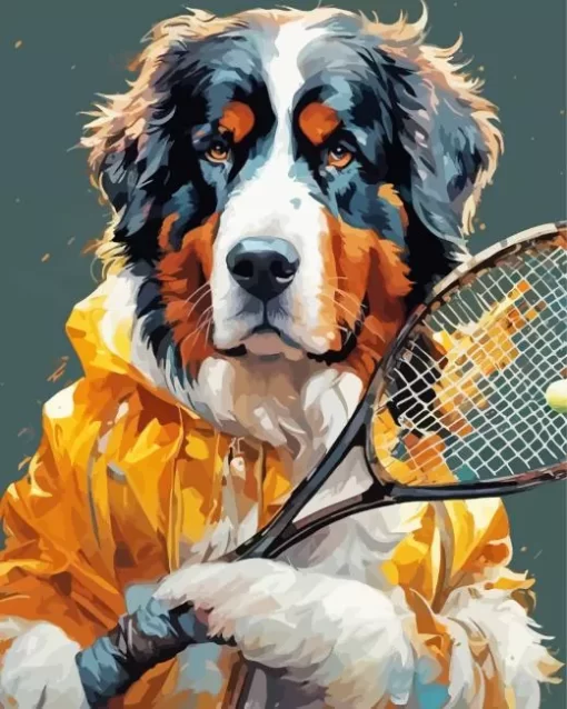 Bernese Mountain Playing Tennis Paint by Number