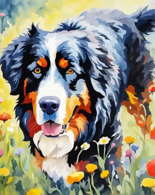 Bernese Mountain And Flowers Paint by Numbers