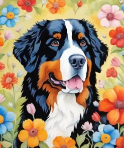 Bernese Mountain Flowers Art Paint by Number