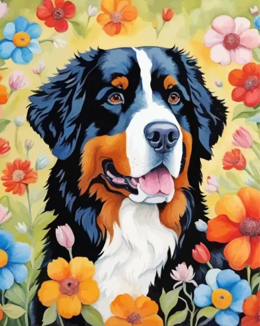 Bernese Mountain Flowers Art Paint by Number