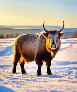 Bison In Snow Paint by Number