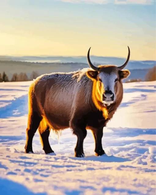 Bison In Snow Paint by Number