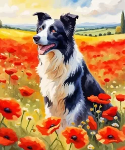 Border Collie And Flowers Paint by Number