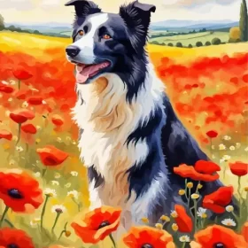 Border Collie And Flowers Paint by Number